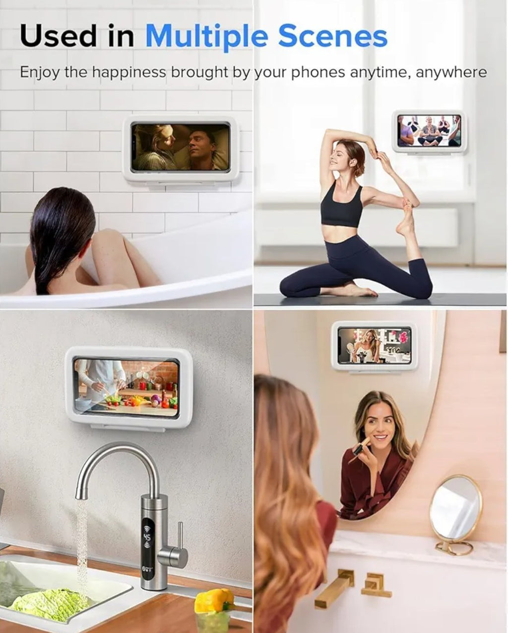 Shower Holder Waterproof 360 Rotatable Bath Smartphone Holder Wall Mounted Mobile Holder