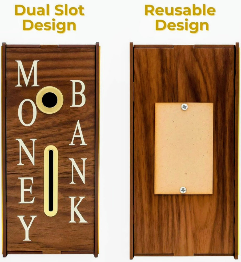 Wooden Money Saving Box – Smart Piggy Bank for Kids & Adults