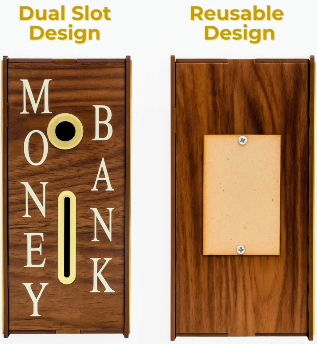 Wooden Money Saving Box – Smart Piggy Bank for Kids & Adults