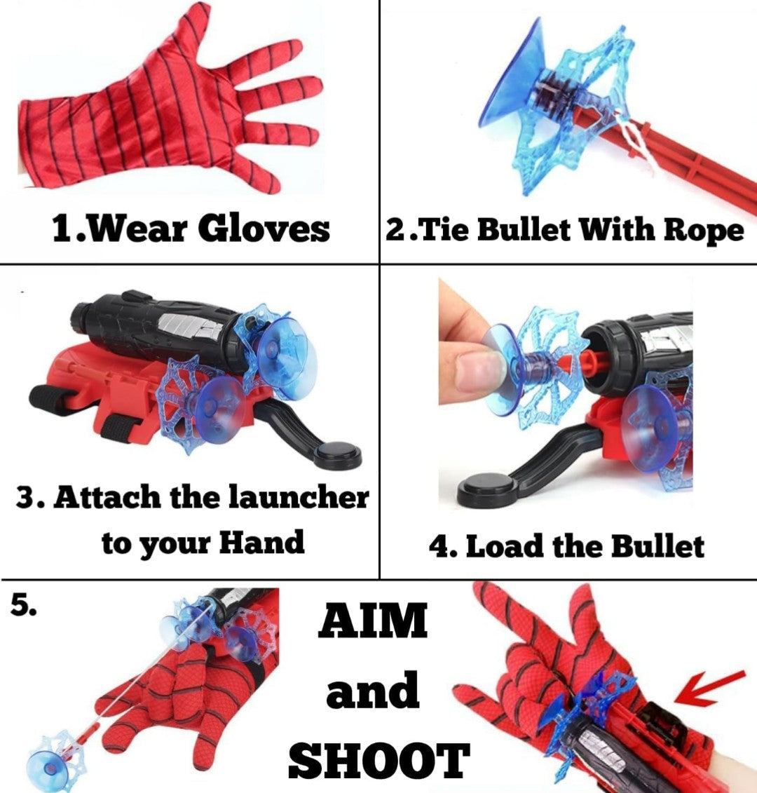 Spiderman Web Shooter Dart Gun Toy with Gloves & Darts for Kids