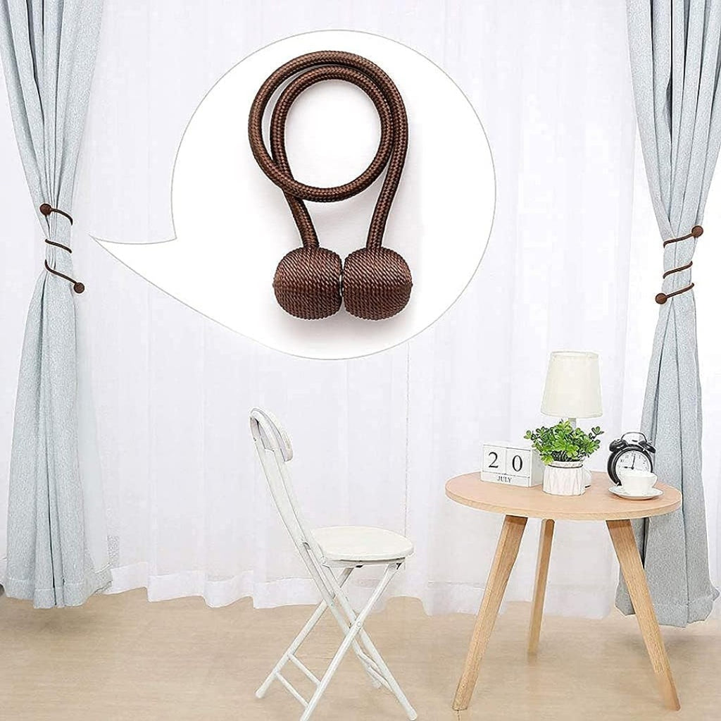 Magnetic Curtain Tiebacks Curtain Clips Rope Holdbacks Curtain Weaving Holder Buckles for Home Office Decoration (1 Pair, 2 Pcs)