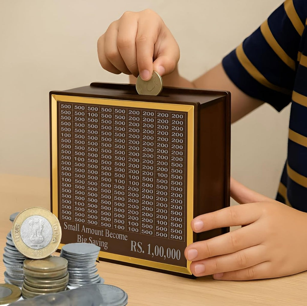 Wooden Money Saving Box – Smart Piggy Bank for Kids & Adults