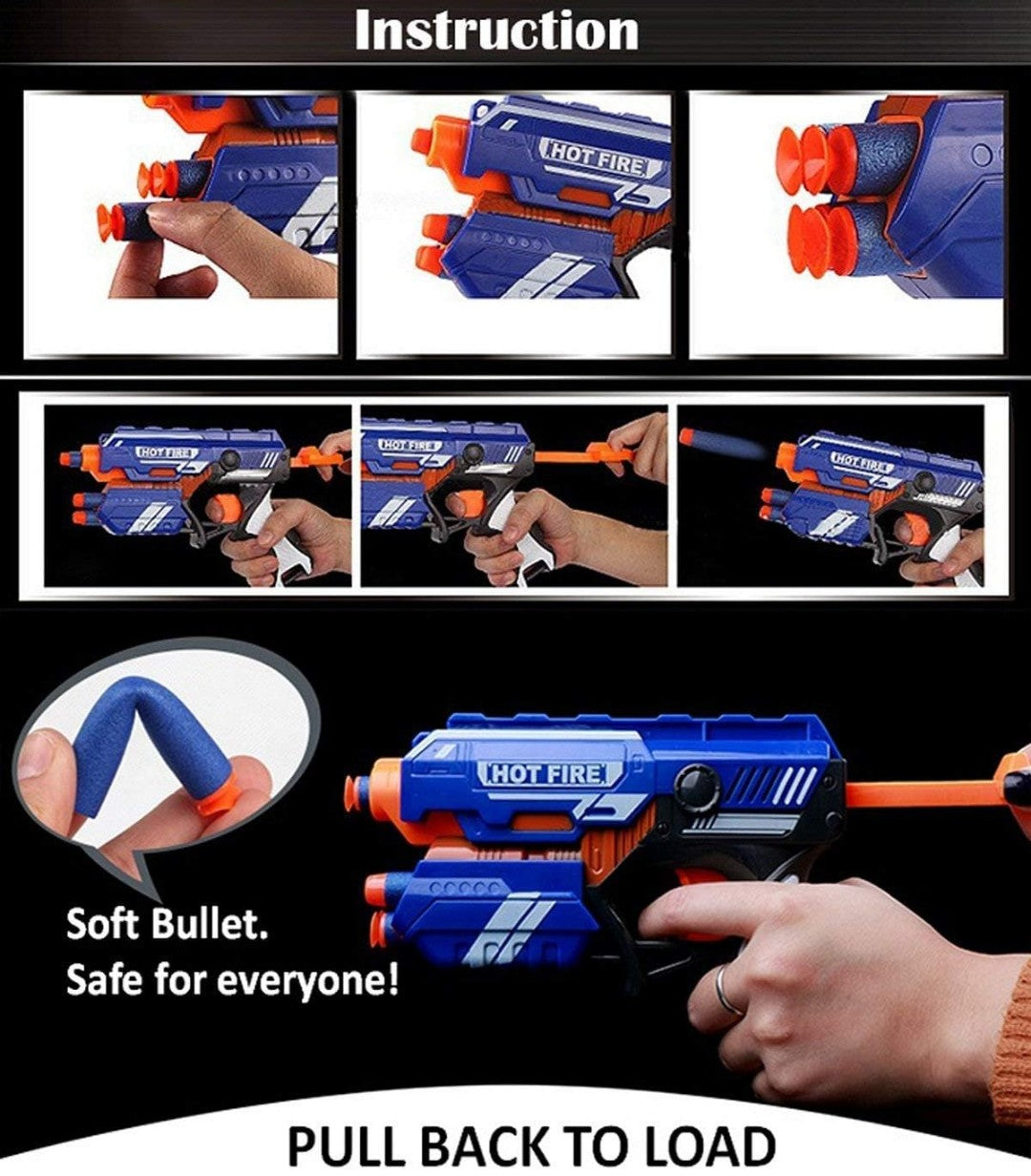 Dart Gun Toy with 10 Soft Foam Bullets – Safe Shooting Blaster for Kids with Suction Darts & Foam Bullets