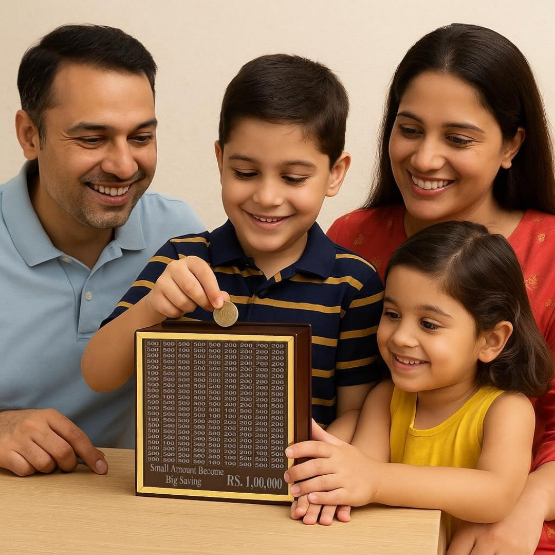 Wooden Money Saving Box – Smart Piggy Bank for Kids & Adults