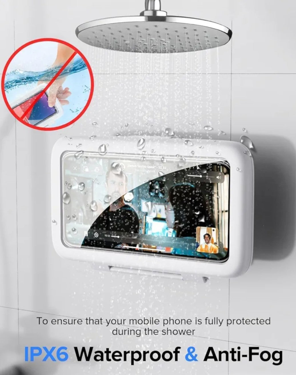 Shower Holder Waterproof 360 Rotatable Bath Smartphone Holder Wall Mounted Mobile Holder