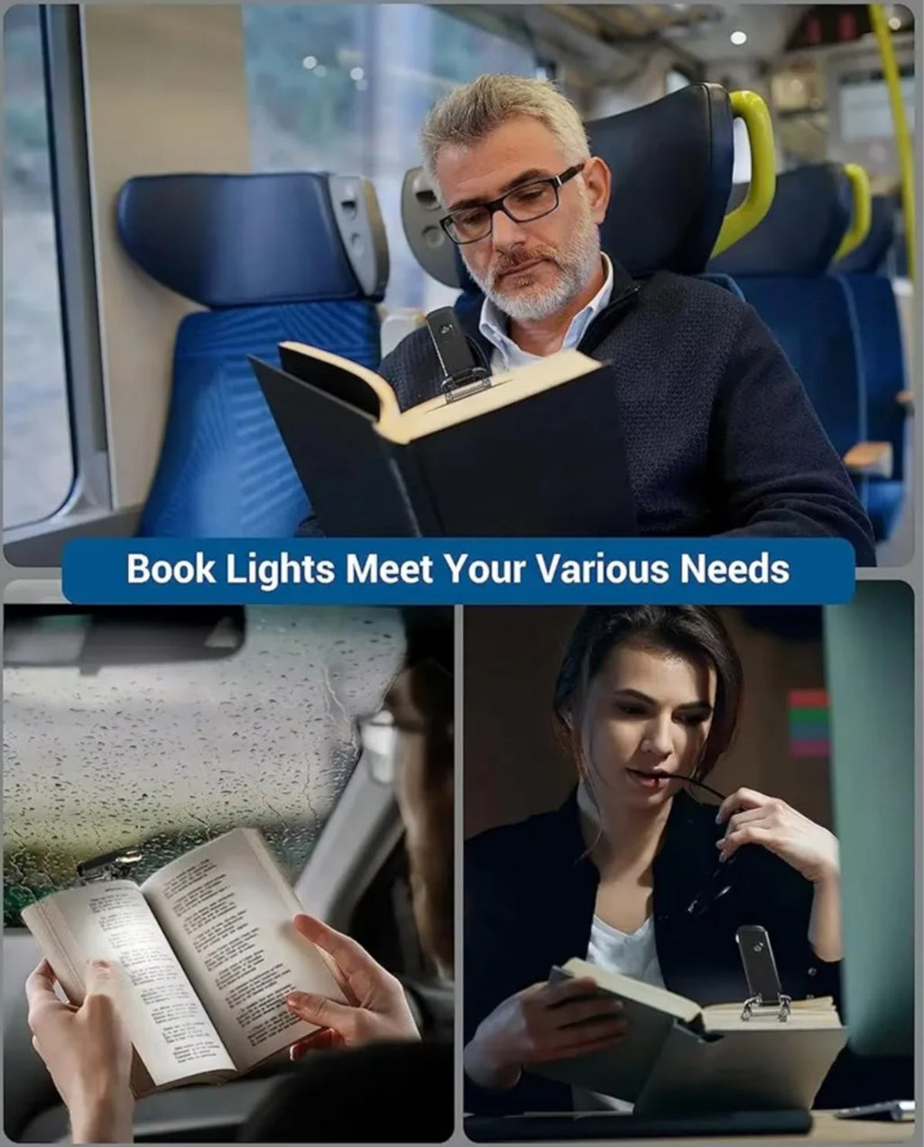 Book Lamp for Students, USB Rechargeable LED Study Light, 3 Light Modes, Clip-On, Portable & Eye-Friendly