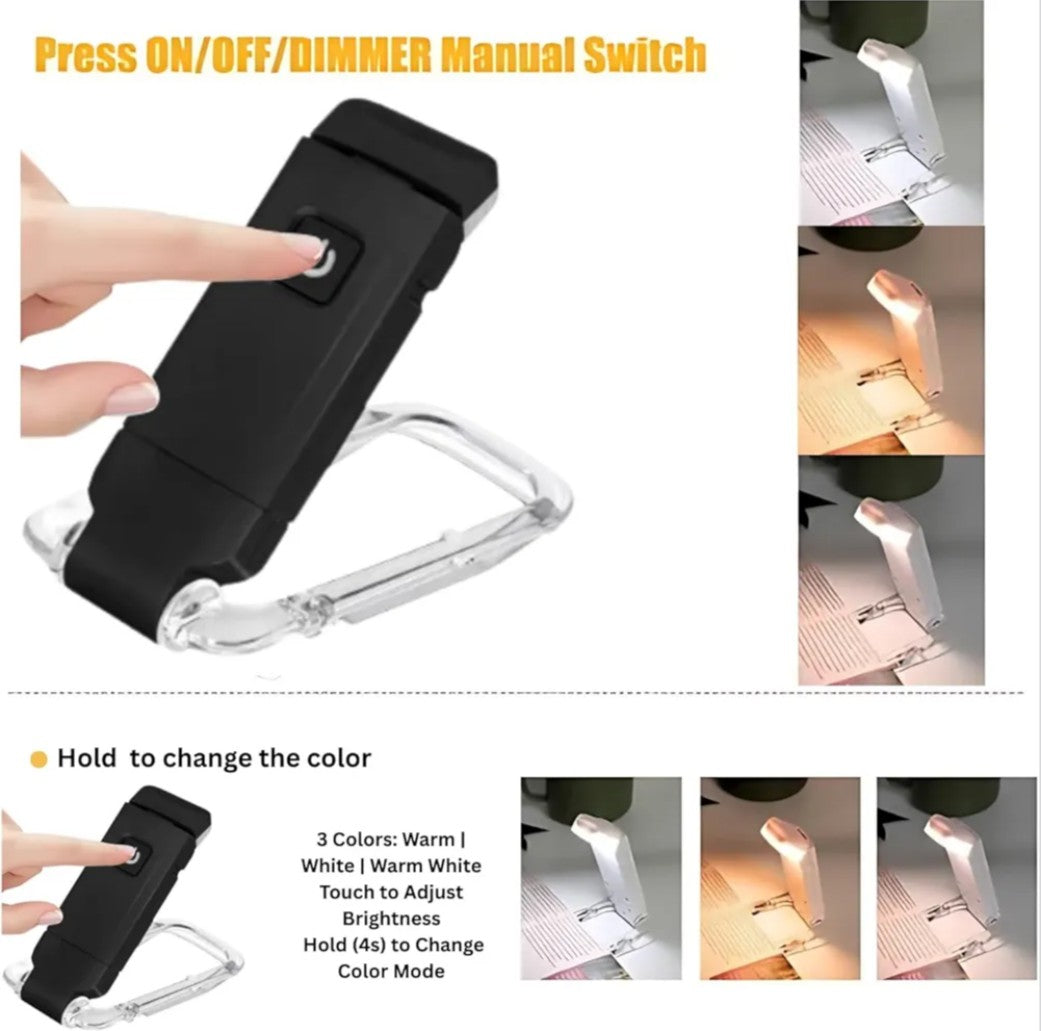 Book Lamp for Students, USB Rechargeable LED Study Light, 3 Light Modes, Clip-On, Portable & Eye-Friendly